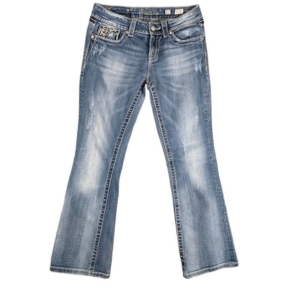 Miss Me Denim - Miss Me Buckle Easy Boot Denim Jeans Womens 27 Blue Distressed Embellished